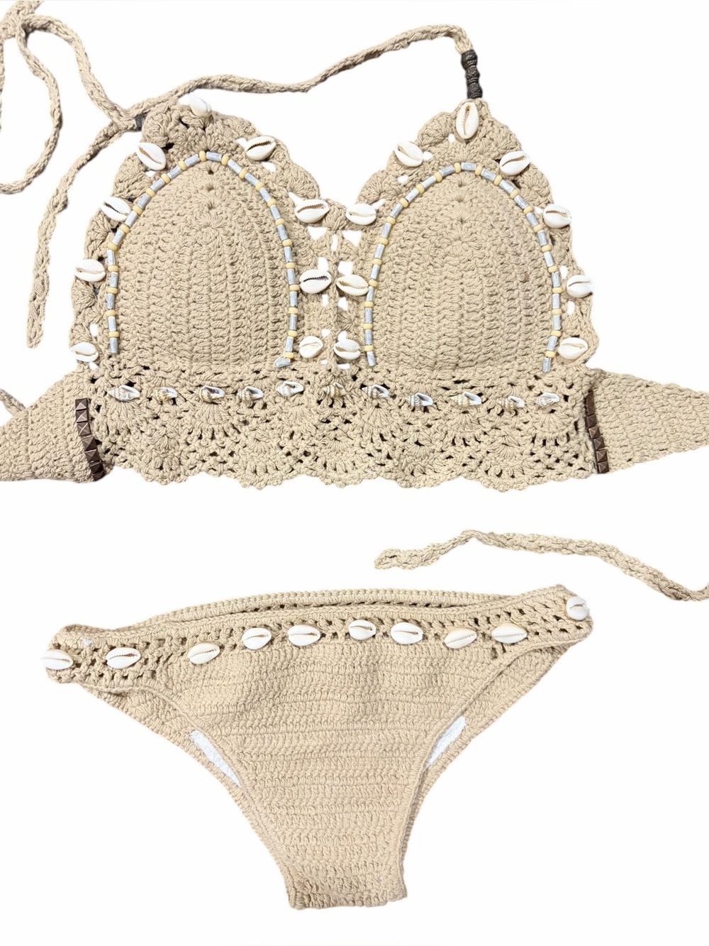 Handmade Crochet Seashell Bikini Set- Boho Beachwear Coastal S/XS